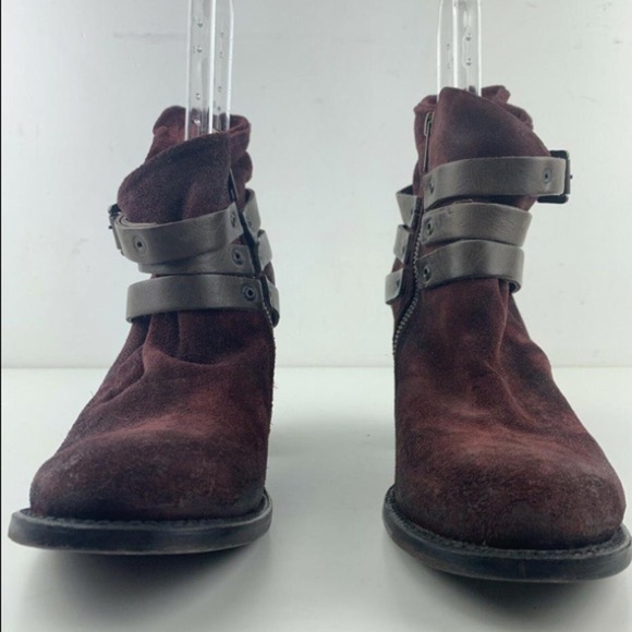 Freebird Steven Blaze Booties Burgundy Maroon Suede Red Wine Stacked Heel Boot - Picture 10 of 13